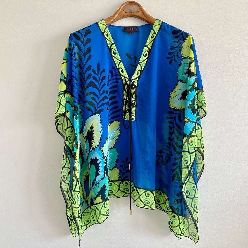 Hale Bob Blue Lightweight Poncho Top & Coverup Size Medium